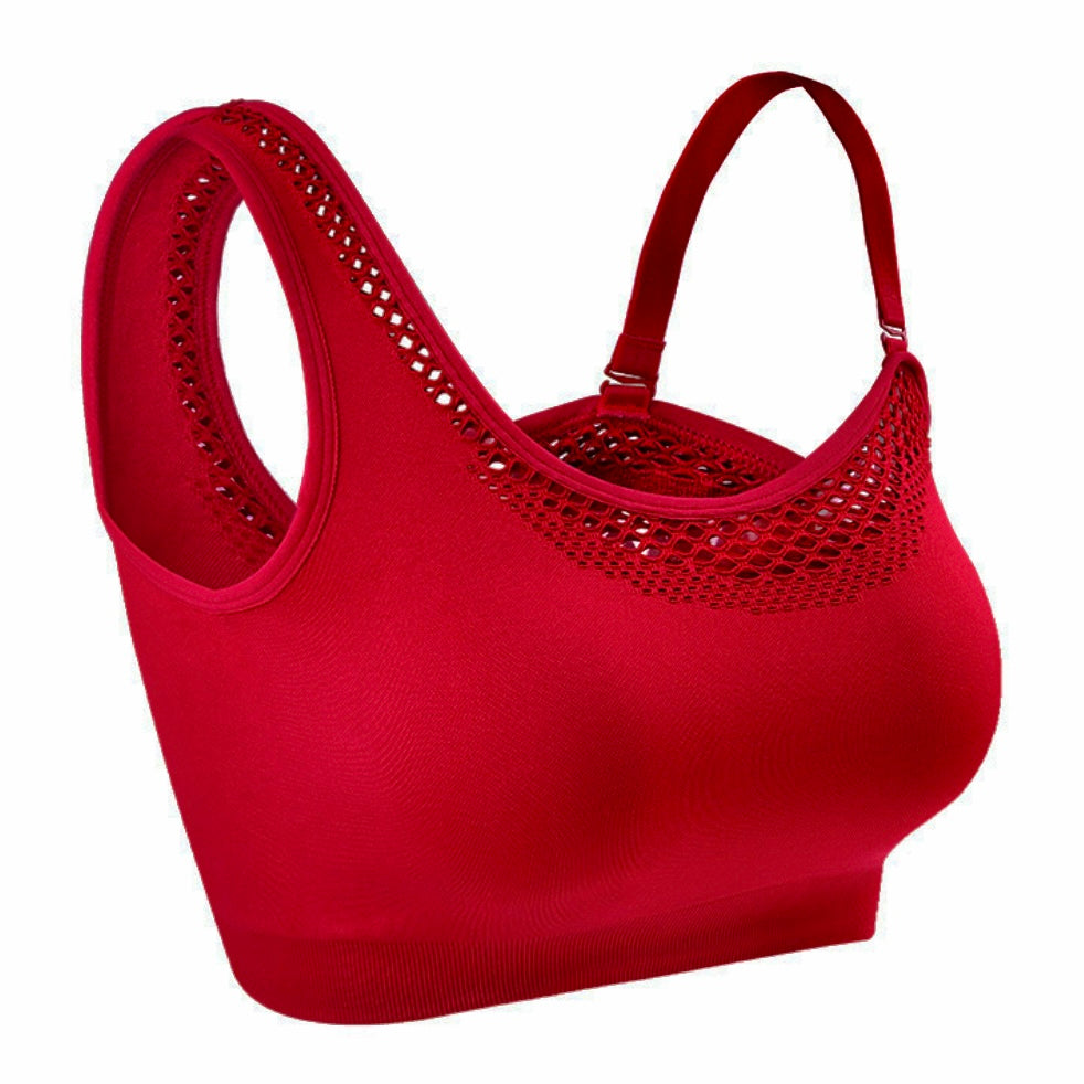Seamless hollow cut sports bra in scarlet red